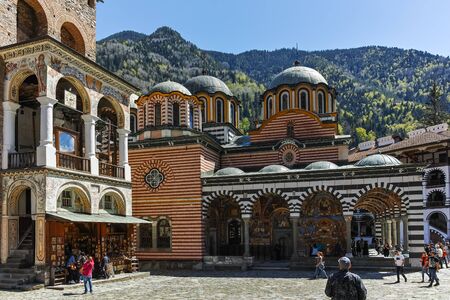 RILA MONASTERY, BULGARIA - APRIL 21, 2018:  Medieval Building of Monastery of Saint Ivan (John) of...