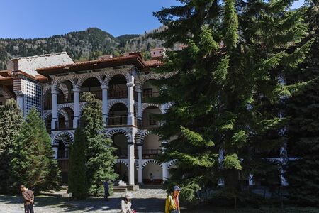 RILA MONASTERY, BULGARIA - APRIL 21, 2018:  Medieval Building of Monastery of Saint Ivan (John) of...