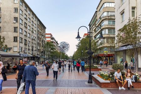 SOFIA, BULGARIA -APRIL 13, 2018:  Walking people on Boulevard Vitosha in city of Sofia, Bulgariaのeditorial素材