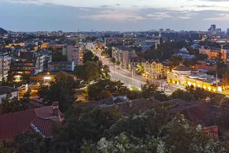 PLOVDIV, BULGARIA - MAY 24, 2018: Amazing Night Panorama to City of Plovdiv from Nebet Tepe hill, Bulgariaのeditorial素材