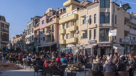 PETRICH, BULGARIA - JANUARY 1, 2019: Panoramic view of Centre of town of Petrich, Blagoevgrad region, Bulgariaのeditorial素材
