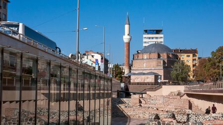 SOFIA, BULGARIA - OCTOBER 5, 2018:  Banya Bashi Mosque and ruins of ancient Serdica in Sofia, Bulgariaのeditorial素材