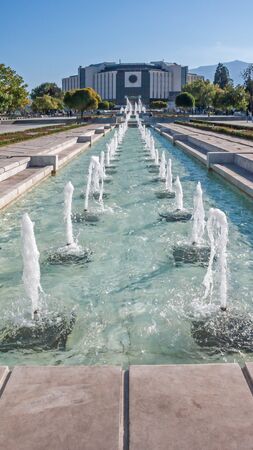 SOFIA, BULGARIA - OCTOBER 5, 2018: Fountains in front of  National Palace of Culture in Sofia, Bulgariaのeditorial素材