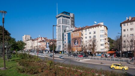 SOFIA, BULGARIA - OCTOBER 5, 2018: Typical street in the center of city of Sofia, Bulgaria
