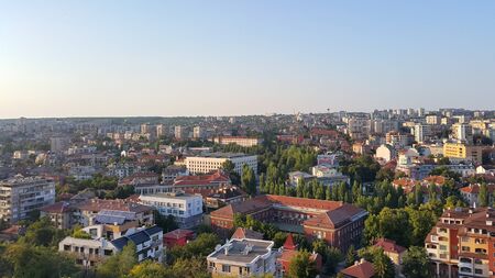 HASKOVO, BULGARIA - AUGUST 29, 2015: Amazing panoramic view of City of Haskovo - from Monument of Virgin Mary , Bulgariaのeditorial素材