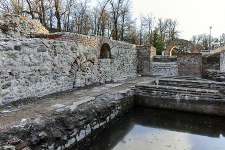 Sunset view of The ancient Thermal Baths of Diocletianopolis, town of Hisarya, Plovdiv Region, Bulgariaの写真素材