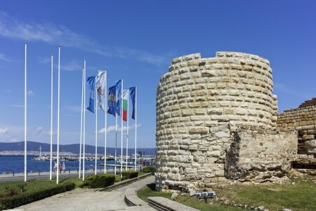 NESSEBAR, BULGARIA - AUGUST 12, 2018: Ancient ruins of Fortifications at the entrance of old town of...