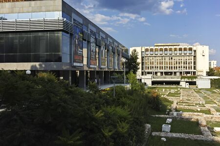 STARA ZAGORA, BULGARIA - AUGUST 5, 2018: Regional Library and Ruins of Roman city Ancient Augusta...