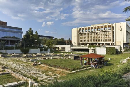 STARA ZAGORA, BULGARIA - AUGUST 5, 2018: Regional Library and Ruins of Roman city Augusta Traiana in...