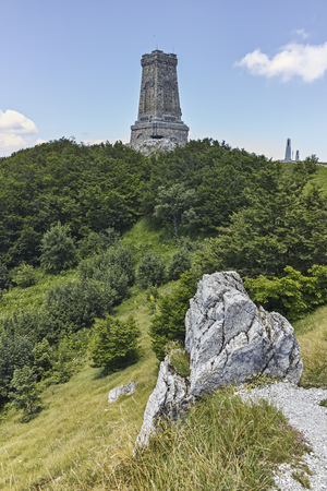 SHIPKA, BULGARIA - JULY 6, 2018:  National Monument to Liberty Shipka and Balkan mountains, Stara Zagora Region, Bulgariaのeditorial素材