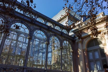 MADRID, SPAIN - JANUARY 22, 2018: Crystal Palace in The Retiro Park  in City of Madrid, Spain