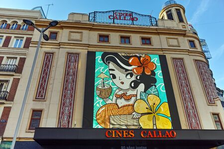 MADRID, SPAIN - JANUARY 22, 2018: Sunset view of Callao Square (Plaza del Callao) in City of Madrid, Spainのeditorial素材