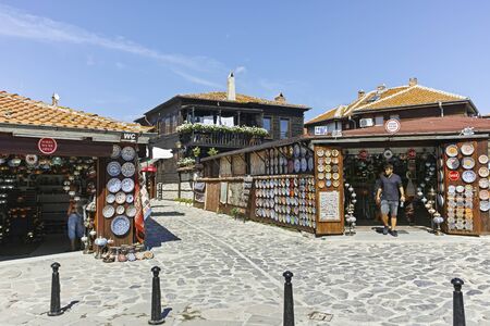 NESEBAR, BULGARIA - AUGUST 12, 2018: Typical Street in old town of Nessebar, Burgas Region, Bulgariaのeditorial素材