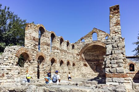NESEBAR, BULGARIA - AUGUST 12, 2018: Ruins of Ancient Church of Saint Sophia in the town of Nessebar, Burgas Region, Bulgariaのeditorial素材