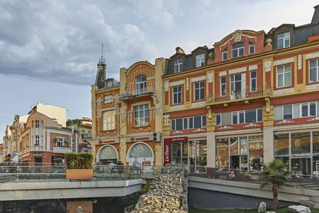 PLOVDIV, BULGARIA - JULY 4,  2018: Amazing sunset view of Knyaz Alexander I street in city of Plovdiv, Bulgariaのeditorial素材