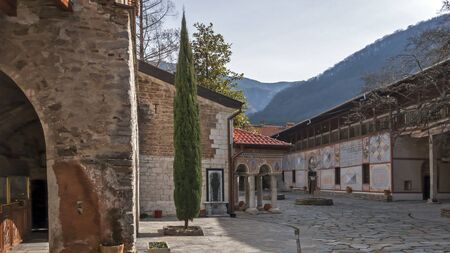 BACHKOVO MONASTERY, BULGARIA - FEBRUARY 4, 2019: Medieval Buildings in Bachkovo Monastery Dormition of the Mother of God, Bulgariaのeditorial素材