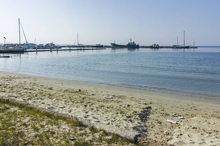 NEA MOUDANIA, GREECE - MARCH 31, 2019: Embankment of town of Nea Moudania, Chalkidiki, Central Macedonia, Greeceのeditorial素材