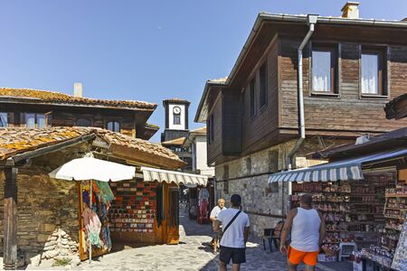 NESSEBAR, BULGARIA - AUGUST 12, 2018: Typical Street and houses in old town of Nessebar, Burgas Region, Bulgariaのeditorial素材