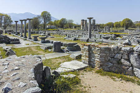 Panoramic view of Ancient Ruins at archaeological area of Philippi, Eastern Macedonia and Thrace, Greeceの写真素材