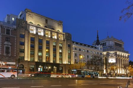 MADRID, SPAIN - JANUARY 23, 2018:  Sunset view of Gran Via and Cervantes Institute in City of Madrid, Spainのeditorial素材