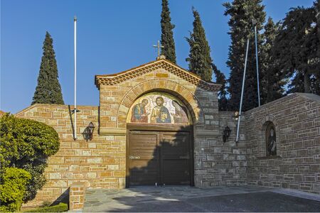 SOUROTI, GREECE - MARCH 31, 2019: Monastery Souroti of St. John the Theologian, St. Paisios Athonite and St. Arsenios the Cappadocian, near city of Thessaloniki, Greeceのeditorial素材