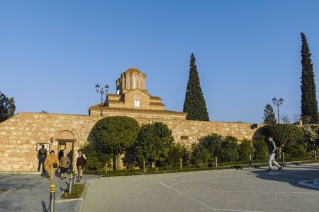 SOUROTI, GREECE - MARCH 31, 2019: Monastery Souroti of St. John the Theologian, St. Paisios Athonite and St. Arsenios the Cappadocian, near city of Thessaloniki, Greeceのeditorial素材