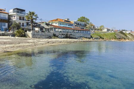 NEA FOKEA, KASSANDRA,  GREECE - MARCH 31, 2019: Panorama of town of Nea Fokea, Kassandra, Chalkidiki, Central Macedonia, Greeceのeditorial素材