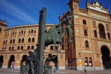 MADRID, SPAIN - JANUARY 24, 2018:  Statue in front of Las Ventas Bullring (Plaza de Toros de Las Ventas) situated at Plaza de torros in City of Madrid, Spainのeditorial素材