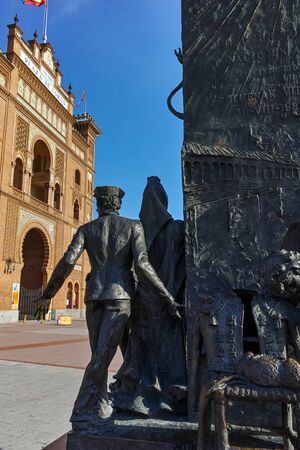 MADRID, SPAIN - JANUARY 24, 2018:  Statue in front of Las Ventas Bullring (Plaza de Toros de Las Ventas) situated at Plaza de torros in City of Madrid, Spainのeditorial素材