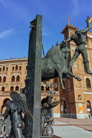 MADRID, SPAIN - JANUARY 24, 2018:  Statue in front of Las Ventas Bullring (Plaza de Toros de Las Ventas) situated at Plaza de torros in City of Madrid, Spainのeditorial素材