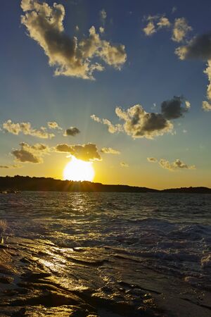 Sunset Landscape of the rocks at the coastline of Chernomorets, Burgas region, Bulgariaの写真素材