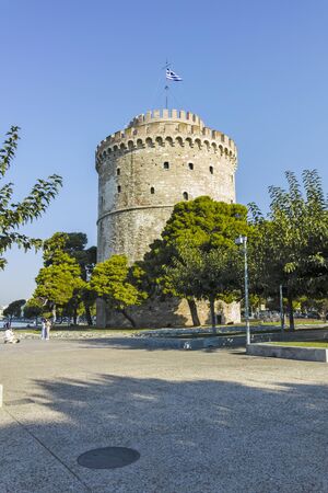 THESSALONIKI, GREECE - SEPTEMBER 22, 2019: White Tower in city of Thessaloniki, Central Macedonia,...