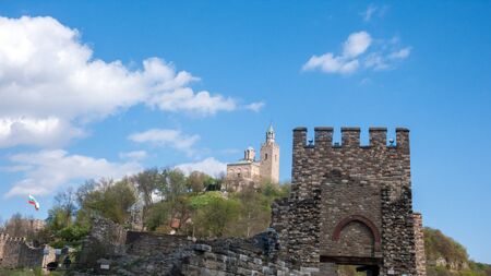 VELIKO TARNOVO, BULGARIA - APRIL 9, 2017: Ruins of medieval Fortress Tsarevets - capital of Second Bulgarian Empire, Veliko Tarnovo, Bulgariaのeditorial素材
