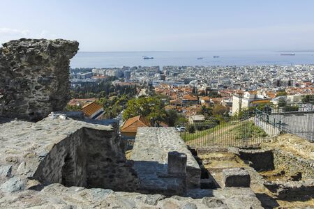 THESSALONIKI, GREECE - SEPTEMBER 22, 2019: Ancient Fortification and panorama of Thessaloniki,...
