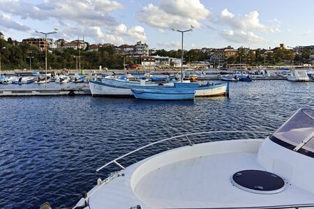 CHERNOMORETS, BULGARIA - AUGUST 11, 2018:  Amazing Sunset view of port of Chernomorets, Burgas region, Bulgariaのeditorial素材