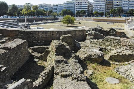 THESSALONIKI, GREECE - SEPTEMBER 22, 2019: Ruins of Roman Forum in the center of city of...