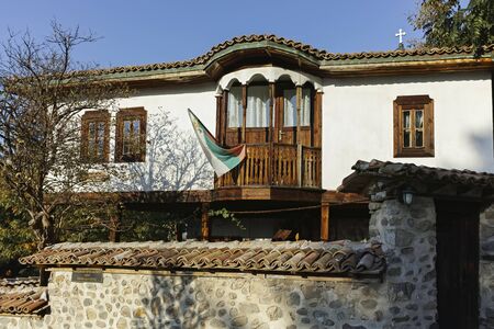 BLAGOEVGRAD, BULGARIA - OCTOBER 6, 2018: Typical street and houses from the period of Bulgarian revival in old town of  Blagoevgrad, Bulgariaのeditorial素材