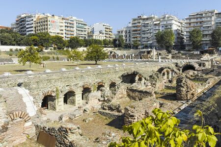 THESSALONIKI, GREECE - SEPTEMBER 22, 2019: Ruins of Roman Forum in the center of city of Thessaloniki, Central Macedonia, Greeceのeditorial素材