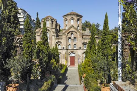 THESSALONIKI, GREECE - SEPTEMBER 22, 2019: Ancient Byzantine Church of Panagia Chalkeonin the center...