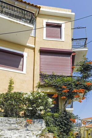 KAVALA, GREECE - JUNE 22, 2019:  Typical street and houses at old town of city of Kavala, East Macedonia and Thrace, Greeceのeditorial素材