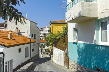 KAVALA, GREECE - JUNE 22, 2019:  Typical street and houses at old town of city of Kavala, East Macedonia and Thrace, Greeceのeditorial素材