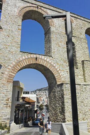 KAVALA, GREECE - JUNE 22, 2019:  Old aqueduct in city of Kavala, East Macedonia and Thrace, Greeceのeditorial素材