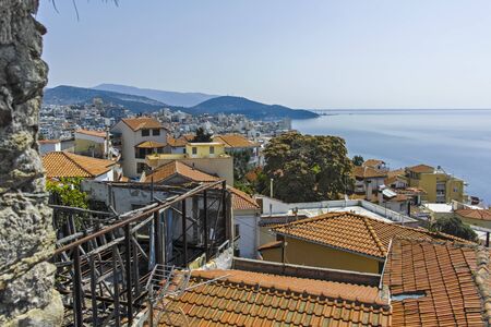 KAVALA, GREECE - JUNE 22, 2019: Panoramic view of city of Kavala from fortress, East Macedonia and Thrace, Greeceのeditorial素材