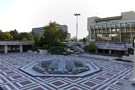 BLAGOEVGRAD, BULGARIA - OCTOBER 6, 2018: Panoramic view of the Center of town of Blagoevgrad, Bulgariaのeditorial素材