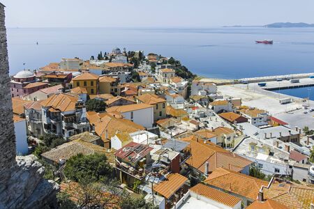 KAVALA, GREECE - JUNE 22, 2019: Panorama of old town of Kavala from fortress, East Macedonia and Thrace, Greeceのeditorial素材