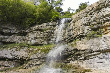 Waterfall Skaklya near village of Zasele at Vazov trail, Balkan Mountains, Bulgariaの写真素材
