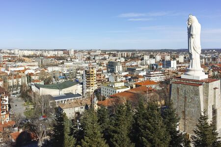 HASKOVO, BULGARIA - FEBRUARY 1, 2019: The biggest Monument of Virgin Mary in the world and panorama...