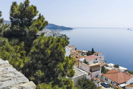KAVALA, GREECE - JUNE 22, 2019: Panorama of city of Kavala from fortress, East Macedonia and Thrace, Greeceのeditorial素材