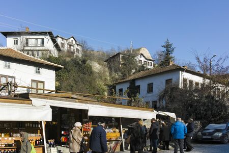 MELNIK, BULGARIA - DECEMBER 31, 2019: Typical street and old houses in historical town of Melnik, Blagoevgrad region, Bulgariaのeditorial素材