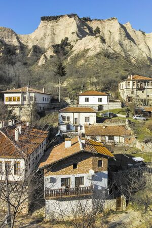 MELNIK, BULGARIA - DECEMBER 31, 2019: Panoramic view of town of Melnik, Blagoevgrad region, Bulgariaのeditorial素材